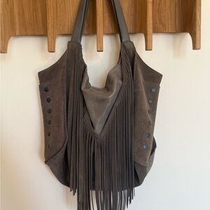 Vintage Hammitt Leather Fringe Suede Tote Bag, Gray